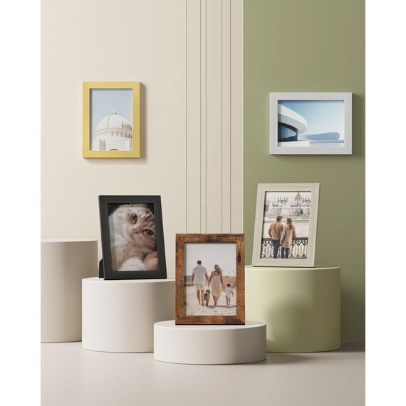 SONGMICS Bilderrahmen 10er Set, für 2 Fotos in 20 x 25 cm, 4 Fotos in 13 x 18 cm, 4 Fotos in 10 x 15 cm, Kunststoffscheibe, MDF, vintagebraun RPF310X01