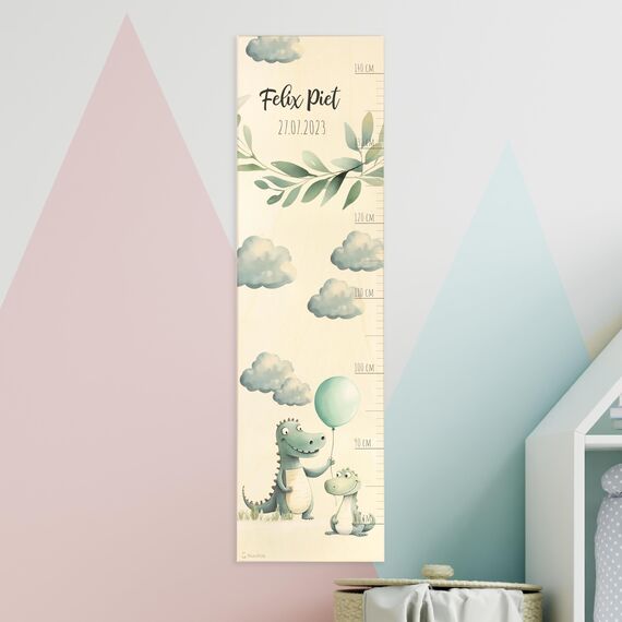 Geschenkfreude Messlatte Kinder personalisert 80-140cm - mit Krokodil als Dekoration fürs Kinderzimmer - personalisierte Messlatte Kinder Holz - Geschenk zur Geburt für Junge und Mädchen