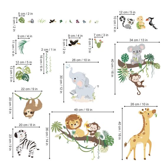 decalmile Wandtattoo Dschungel Tiere Baum Zweig Wandaufkleber Giraffe Affen Koala Safari Wandsticker Kinderzimmer Babyzimmer Wohnzimmer Wanddeko