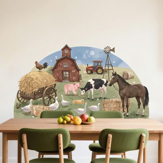 TOARTI Bauernhof Tiere Kuh Pferd Wandaufkleber Bauernhaus Hähne Peel und Stick Wandtattoo für Küche Esszimmer Kinderzimmer