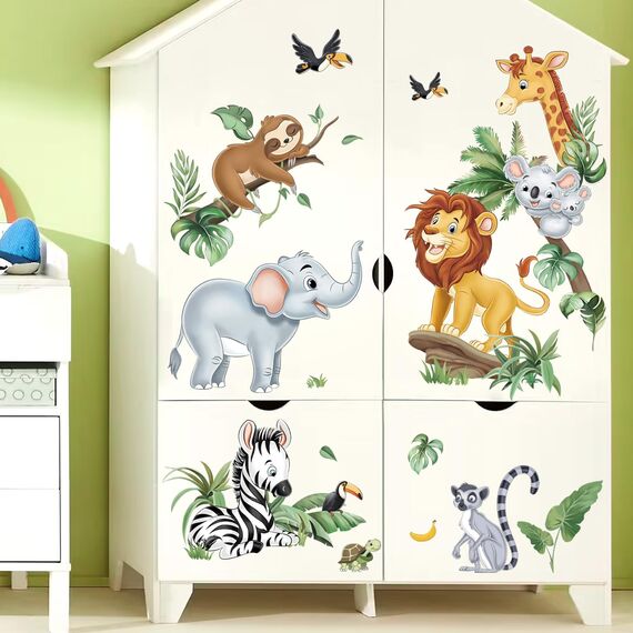 decalmile Wandtattoo Safari Dschungel Tiere Wandaufkleber Elefant Giraffe Löwe Türen Wandsticker Babyzimmer Kinderzimmer Schlafzimmer Türen Wanddeko