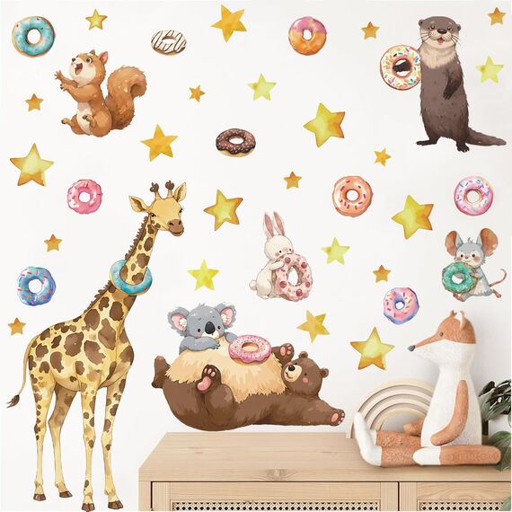 TOARTI Tiere Wandaufkleber Cartoon Tiere Wandsticker Bär Giraffe Koala Kaninchen Wanddeko für Mädchen Babyzimmer Wandbild Kinderzimmer Schlafzimmer Wohnzimmer