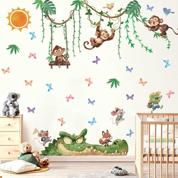 TOARTI Wandtattoo Dschungel Tiere Reben Wandaufkleber Affen Krokodil Safari Tiere Wandsticker Kinderzimmer Babyzimmer Schlafzimmer Wanddeko