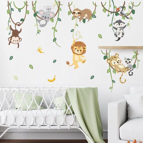 decalmile Wandtattoo Dschungel Tiere Reben Wandsticker Tiere Löwe Affe Koala Wandsticker Kinderzimmer Babyzimmer Schlafzimmer Wanddeko