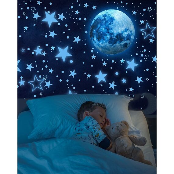 1049 Stück Leuchtsterne Selbstklebend, Blaue Wandsticker für Kinderzimmer, Fluoreszierende Wandtattoos für Decke & Wand, Blau