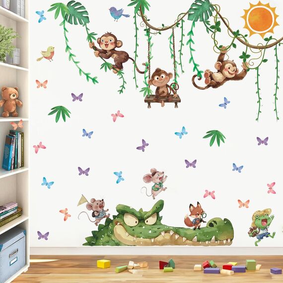 TOARTI Wandtattoo Dschungel Tiere Reben Wandaufkleber Affen Krokodil Safari Tiere Wandsticker Kinderzimmer Babyzimmer Schlafzimmer Wanddeko