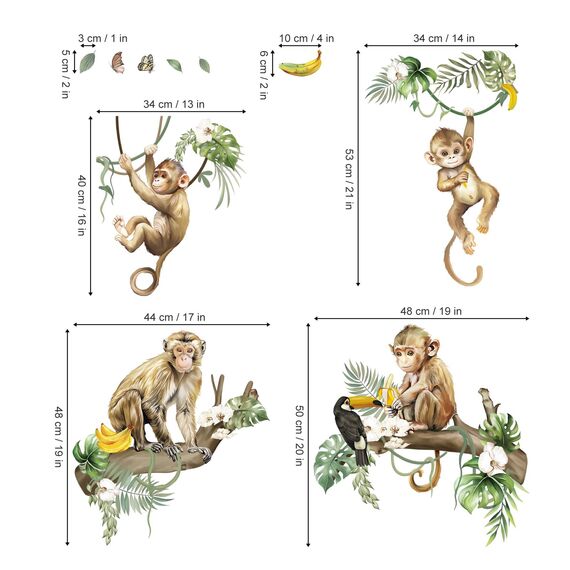 decalmile Wandtattoo Affen Dschungel Baum Zweig Wandsticker Dschungel Tiere Affe Reben Wandaufkleber Kinderzimmer Babyzimmer Wohnzimmer Wanddeko
