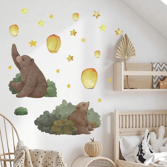 TOARTI Bär Wandtattoo,Lichtfarbe Babyzimmer Wandsticker Tiere Wandaufkleber Kinderzimmer DIY Nacht Himmel Wandaufkleber für Junge Mädchen Schlafzimmer Wanddeko