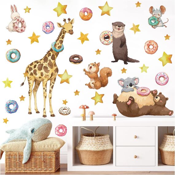 TOARTI Tiere Wandaufkleber Cartoon Tiere Wandsticker Bär Giraffe Koala Kaninchen Wanddeko für Mädchen Babyzimmer Wandbild Kinderzimmer Schlafzimmer Wohnzimmer