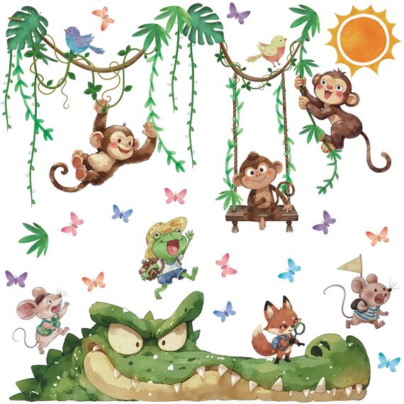 TOARTI Wandtattoo Dschungel Tiere Reben Wandaufkleber Affen Krokodil Safari Tiere Wandsticker Kinderzimmer Babyzimmer Schlafzimmer Wanddeko