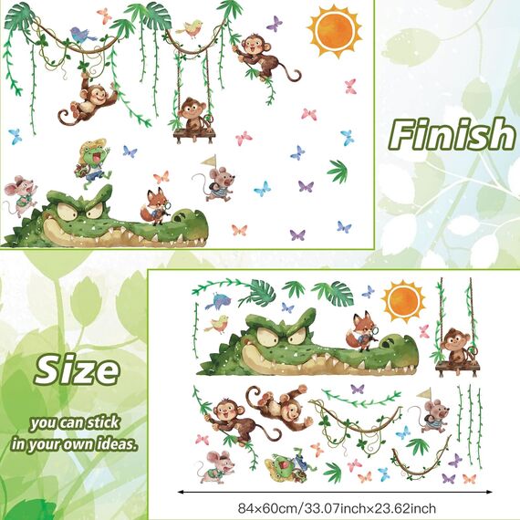 TOARTI Wandtattoo Dschungel Tiere Reben Wandaufkleber Affen Krokodil Safari Tiere Wandsticker Kinderzimmer Babyzimmer Schlafzimmer Wanddeko