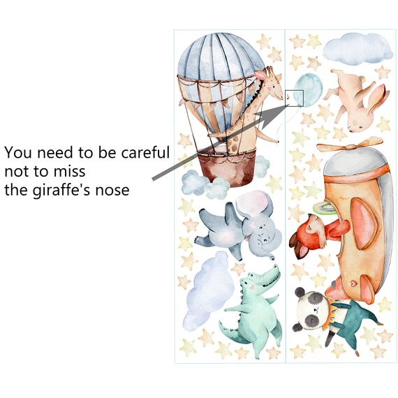 TOARTI Flugzeug Tier Wandtattoo,Lichtfarbe Babyzimmer Wandsticker,Wandaufkleber Kinderzimmer Tiere,104x30 cm (BxH),DIY Elefant Giraffe Panda Wandaufkleber für Junge Mädchen Schlafzimmer Wanddeko