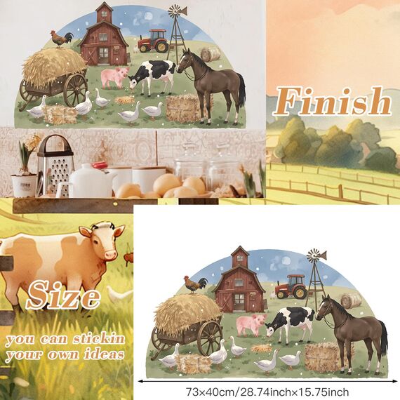 TOARTI Bauernhof Tiere Kuh Pferd Wandaufkleber Bauernhaus Hähne Peel und Stick Wandtattoo für Küche Esszimmer Kinderzimmer
