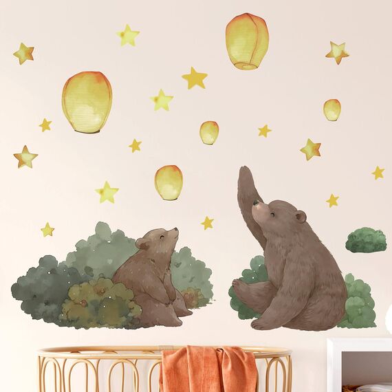 TOARTI Bär Wandtattoo,Lichtfarbe Babyzimmer Wandsticker Tiere Wandaufkleber Kinderzimmer DIY Nacht Himmel Wandaufkleber für Junge Mädchen Schlafzimmer Wanddeko