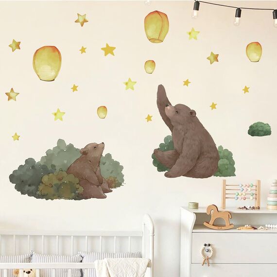TOARTI Bär Wandtattoo,Lichtfarbe Babyzimmer Wandsticker Tiere Wandaufkleber Kinderzimmer DIY Nacht Himmel Wandaufkleber für Junge Mädchen Schlafzimmer Wanddeko