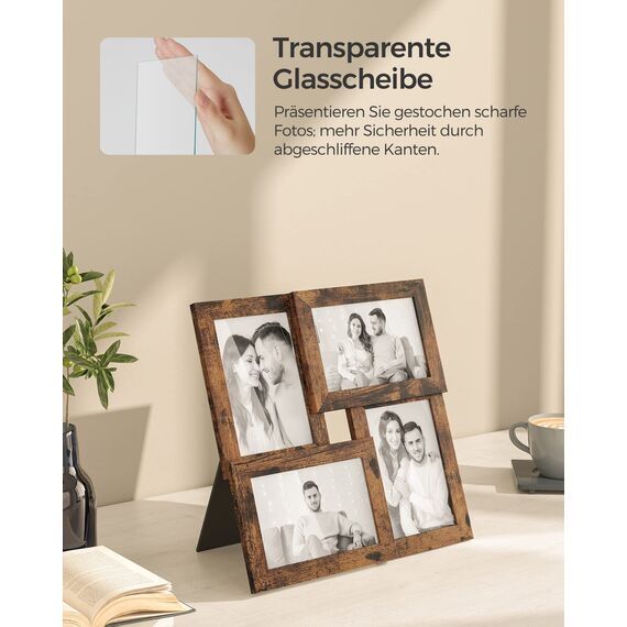 SONGMICS Bilderrahmen-Collage, 4 Fotorahmen für 10 x 15 cm Bilder, Fotocollage, Wandcollage, Multi-Rahmen, Wanddeko, vintagebraun RPF025X01