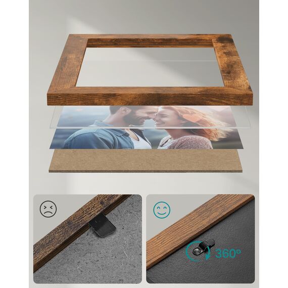 SONGMICS Bilderrahmen 10er Set, für 2 Fotos in 20 x 25 cm, 4 Fotos in 13 x 18 cm, 4 Fotos in 10 x 15 cm, Kunststoffscheibe, MDF, vintagebraun RPF310X01