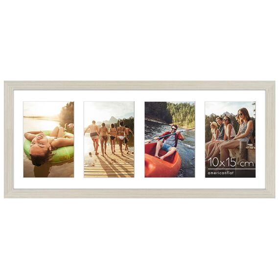 Americanflat Bilderrahmen Collage 10x15 cm Helles Holz - Bilderrahmen 20x51 cm mit Passepartout für vier 10x15 cm Fotos - Fotorahmen für Mehrere Bilder der Familie - Verbundholz mit Bruchsicherem Glas