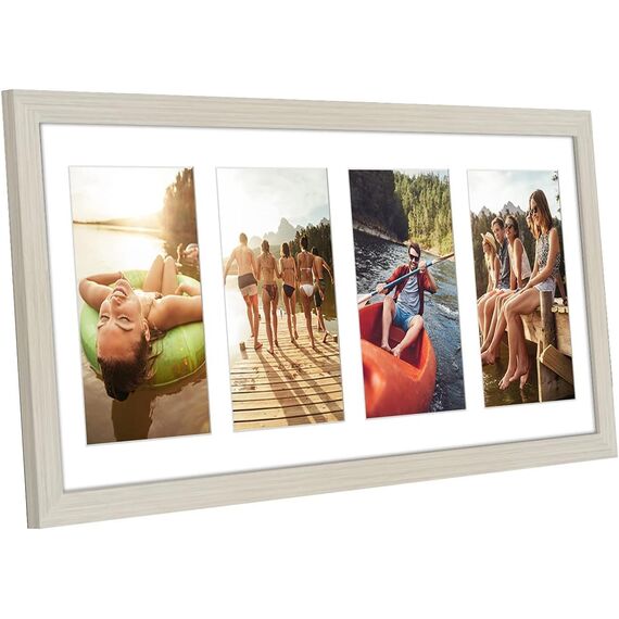 Americanflat Bilderrahmen Collage 10x15 cm Helles Holz - Bilderrahmen 20x51 cm mit Passepartout für vier 10x15 cm Fotos - Fotorahmen für Mehrere Bilder der Familie - Verbundholz mit Bruchsicherem Glas