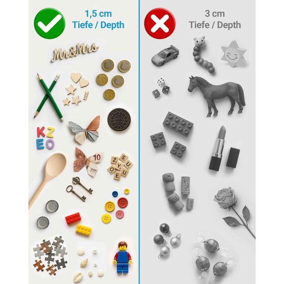 PHOTOLINI 3D Bilderrahmen zum Befüllen 20x20 Weiß, 1,5 cm tiefer Objektrahmen mit Glas, 2X tiefer Bilderrahmen 20x20 Holz MDF mit Passepartout, Dicker 3D Rahmen befüllbar für Gegenstände Geschenk