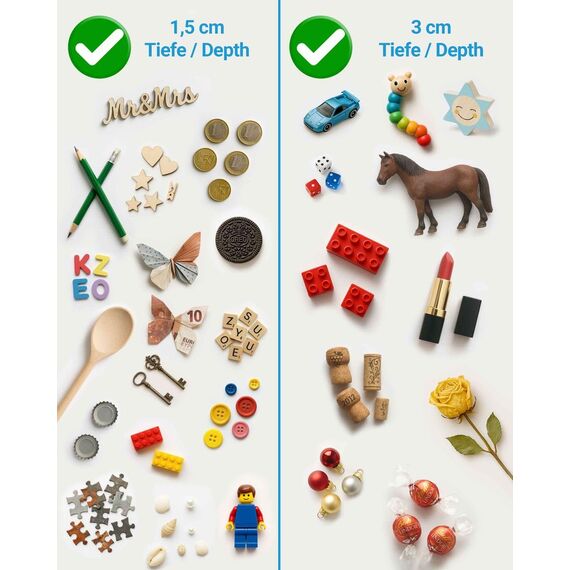 PHOTOLINI 3D Bilderrahmen zum Befüllen 30x30 Schwarz groß, 3 cm tiefer Objektrahmen mit Glas, 2X tiefer Bilderrahmen 30x30 Holz MDF mit Passepartout, Dicker 3D Rahmen befüllbar für Gegenstände