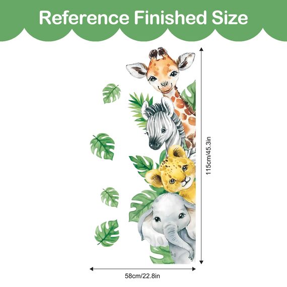 Tanlaby Wandtattoo Tiere Dschungel Kinderzimmer Türaufkleber Safari Tiere Wandsticker Giraffe Elefant Grüne Blätter Wandaufkleber für Kinder Junge Mädchen Babyzimmer Wohnzimmer Schlafzimmer Wanddeko