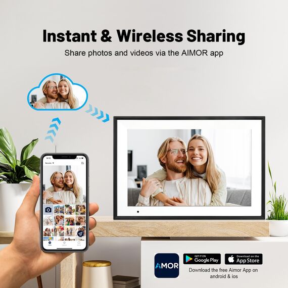 Digitaler Bilderrahmen 10.1 Zoll WLAN Digitale Bilderrahmen IPS HD Touchscreen Smart Cloud Fotorahmen, Auto-Rotate, einfache Einrichtung zum Teilen von Fotos oder Videos aus der Ferne über die AiMOR