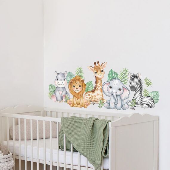Tanlaby Dschungel Tier Wandsticker Waldtiere Wandtattoo Nilpferd Löwe Giraffe Elefant Zebra Wandaufkleber Selbstklebend Abnehmbare Wandkunst Aufkleber für Kinderzimmer Spielzimmer Wanddekoration
