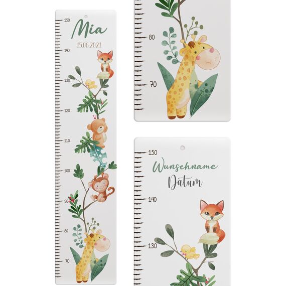 Kidsmood - Personalisierte Messlatte Kinder Aluverbund – Messleiste & Wand-Deko für Kinderzimmer mit abenteuerlichem Dschungel Tiere – Tolles Taufgeschenk für Mädchen & Jungen -(65-140cm)