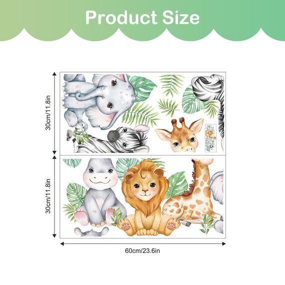Tanlaby Dschungel Tier Wandsticker Waldtiere Wandtattoo Nilpferd Löwe Giraffe Elefant Zebra Wandaufkleber Selbstklebend Abnehmbare Wandkunst Aufkleber für Kinderzimmer Spielzimmer Wanddekoration
