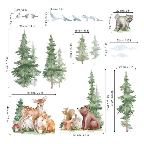 wondever Wandtattoo Waldtiere Kinderzimmer Wandaufkleber Baum Groß Reh Fuchs Bär Wandsticker Wanddeko für Kinderzimmer Babyzimmer Schlafzimmer