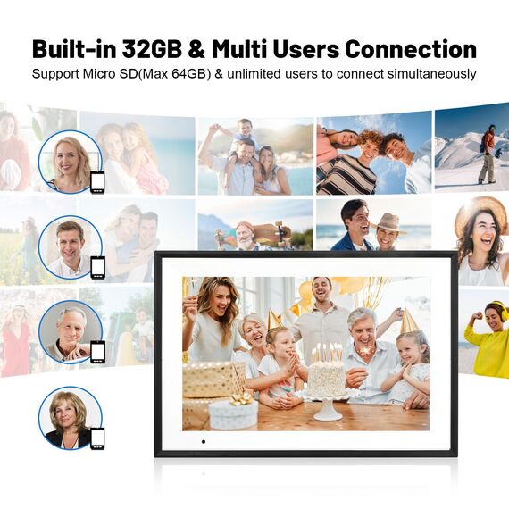 Digitaler Bilderrahmen 10.1 Zoll WLAN Digitale Bilderrahmen IPS HD Touchscreen Smart Cloud Fotorahmen, Auto-Rotate, einfache Einrichtung zum Teilen von Fotos oder Videos aus der Ferne über die AiMOR