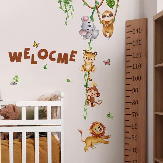 Tanlaby Dschungel Tier Wandsticker Waldtier Klettern Rebe Wandtattoo Faultier Koala Tiger Affe Löwe Selbstklebend Abnehmbare Wand Kunst Aufkleber für Schlafzimmer Wohnzimmer Tür Wanddekoration