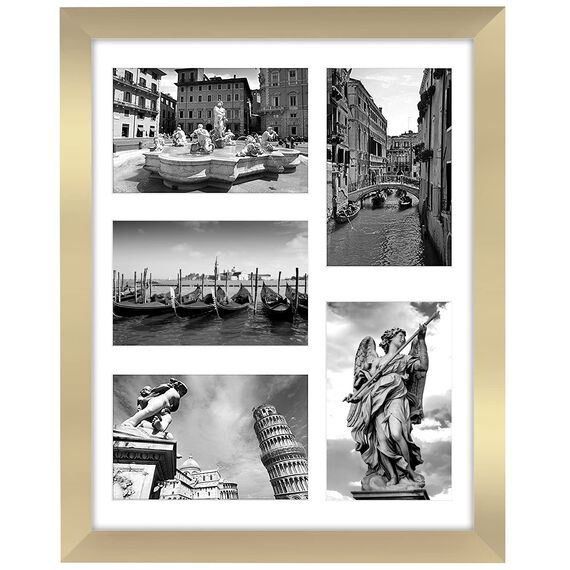 Americanflat Bilderrahmen Collage 10x15 cm Gold - Bilderrahmen 28x36 cm mit Passepartout für Fünf 10x15 cm Fotos - Fotorahmen für Mehrere Bilder der Familie - Verbundholz mit Bruchsicherem Glas