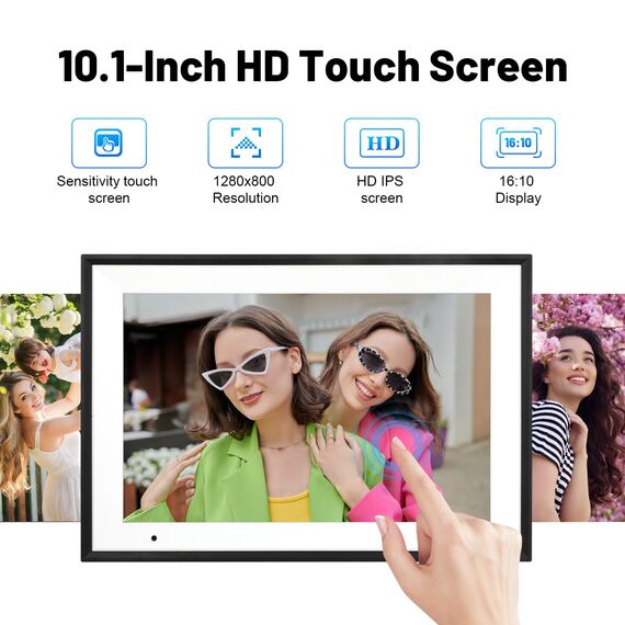 Digitaler Bilderrahmen 10.1 Zoll WLAN Digitale Bilderrahmen IPS HD Touchscreen Smart Cloud Fotorahmen, Auto-Rotate, einfache Einrichtung zum Teilen von Fotos oder Videos aus der Ferne über die AiMOR