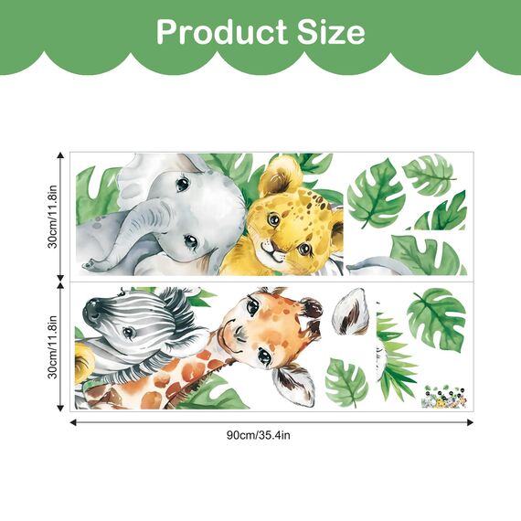 Tanlaby Wandtattoo Tiere Dschungel Kinderzimmer Türaufkleber Safari Tiere Wandsticker Giraffe Elefant Grüne Blätter Wandaufkleber für Kinder Junge Mädchen Babyzimmer Wohnzimmer Schlafzimmer Wanddeko