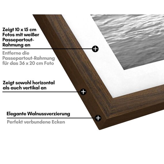 Americanflat Bilderrahmen Collage 10x15 cm Walnuss - Bilderrahmen 20x36 cm mit Passepartout für drei 13x18 cm Fotos - Fotorahmen für Mehrere Bilder der Familie - Verbundholz mit Bruchsicherem Glas