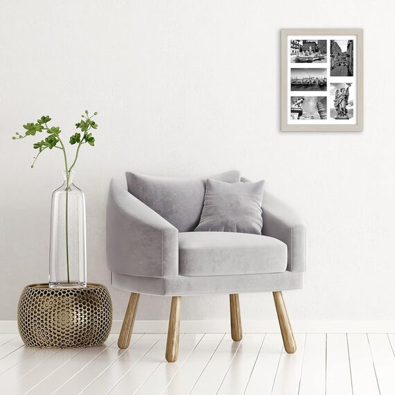 Americanflat Bilderrahmen Collage 10x15 cm Helles Holz - Bilderrahmen 28x36 cm mit Passepartout für Fünf 10x15 cm Fotos - Fotorahmen für Mehrere Bilder der Familie - Verbundholz mit Bruchsicherem Glas