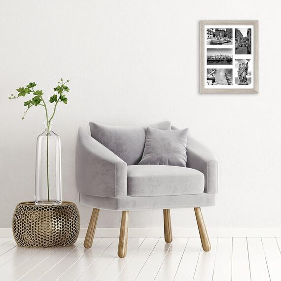 Americanflat Bilderrahmen Collage 10x15 cm Treibholz - Bilderrahmen 28x36 cm mit Passepartout für Fünf 10x15 cm Fotos - Fotorahmen für Mehrere Bilder der Familie - Verbundholz mit Bruchsicherem Glas