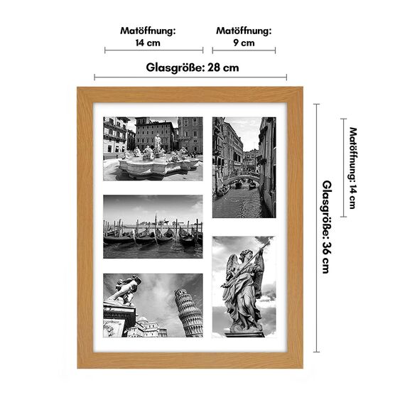 Americanflat Bilderrahmen Collage 10x15 cm Dunkle Eiche - Bilderrahmen 28x36 cm mit Passepartout für Fünf 10x15 cm Fotos - für Mehrere Bilder der Familie - Verbundholz mit Bruchsicherem Glas