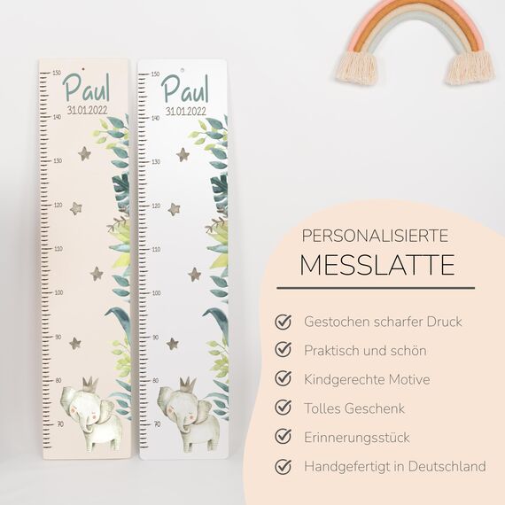 Kidsmood - Personalisierte Messlatte Kinder aus Aluverbund – Hochwertige Messleiste & Wand-Deko für Kinderzimmer mit abenteuerlichem Fuchs – Tolles Taufgeschenk für Mädchen & Jungen - Skala 65-140cm