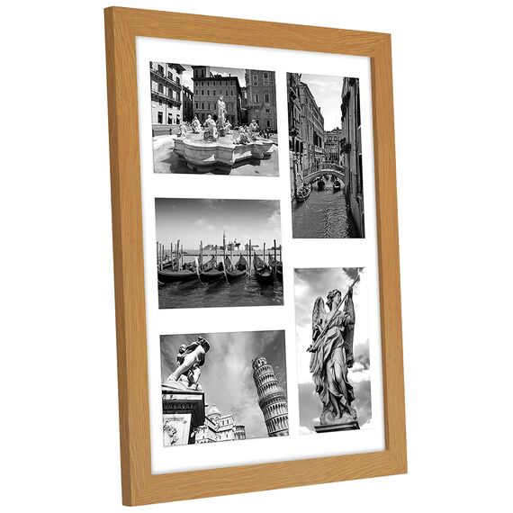 Americanflat Bilderrahmen Collage 10x15 cm Dunkle Eiche - Bilderrahmen 28x36 cm mit Passepartout für Fünf 10x15 cm Fotos - für Mehrere Bilder der Familie - Verbundholz mit Bruchsicherem Glas