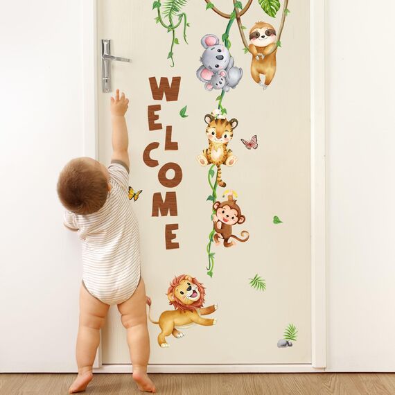 Tanlaby Dschungel Tier Wandsticker Waldtier Klettern Rebe Wandtattoo Faultier Koala Tiger Affe Löwe Selbstklebend Abnehmbare Wand Kunst Aufkleber für Schlafzimmer Wohnzimmer Tür Wanddekoration