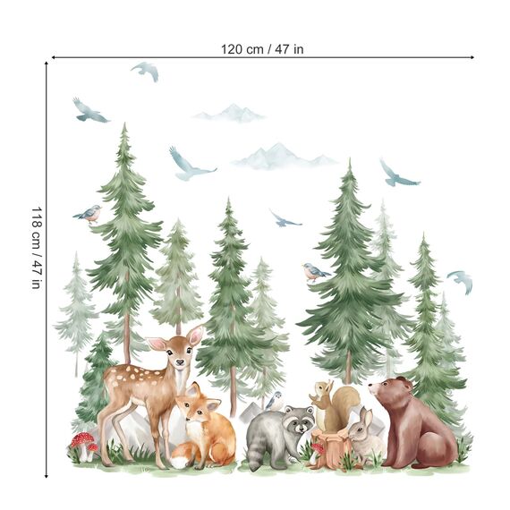 wondever Wandtattoo Waldtiere Kinderzimmer Wandaufkleber Baum Groß Reh Fuchs Bär Wandsticker Wanddeko für Kinderzimmer Babyzimmer Schlafzimmer