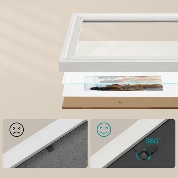 SONGMICS Bilderrahmen 10er Set, 16 Passepartouts, zwei 20 x 25 cm, vier 13 x 18 cm, vier 10 x 15 cm, aufhängen, aufstellen, Glas, 12 spurlose Wandhaken, wolkenweiß RPF049W01V1