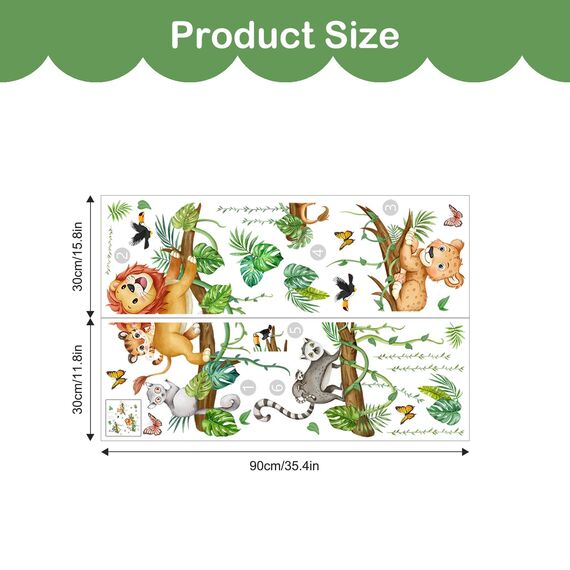 Tanlaby Tier auf Baum Wandsticker Dschungeltier Wandtattoo Löwe Leopard Lemur Wandaufkleber Selbstklebend Abnehmbare Wand Kunst Aufkleber für Kinderzimmer Kinderzimmer Spielzimmer Wanddekoration