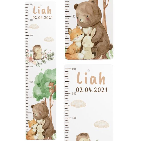 Kidsmood - Personalisierte Messlatte Kinder aus Aluverbund – Hochwertige Messleiste & Wand-Deko für Kinderzimmer mit liebevollem Waldtiere – Tolles Taufgeschenk für Mädchen & Jungen - Skala 65-140cm