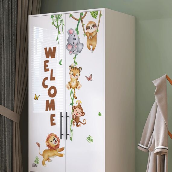 Tanlaby Dschungel Tier Wandsticker Waldtier Klettern Rebe Wandtattoo Faultier Koala Tiger Affe Löwe Selbstklebend Abnehmbare Wand Kunst Aufkleber für Schlafzimmer Wohnzimmer Tür Wanddekoration