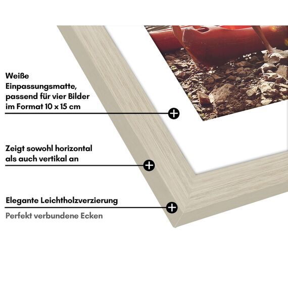Americanflat Bilderrahmen Collage 10x15 cm Helles Holz - Bilderrahmen 20x61 cm mit Passepartout für Fünf 10x15 cm Fotos - Fotorahmen für Mehrere Bilder der Familie - Verbundholz mit Bruchsicherem Glas