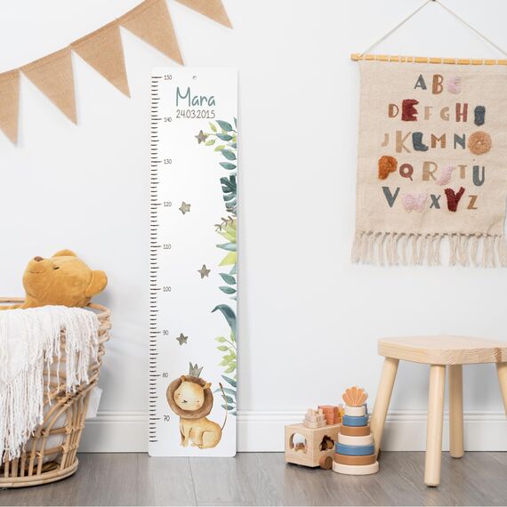 Kidsmood - Personalisierte Messlatte Kinder Aluverbund – Hochwertige Messleiste & Wand-Deko für Kinderzimmer mit abenteuerlichem Elefant – Tolles Taufgeschenk für Mädchen & Jungen (65-140cm)